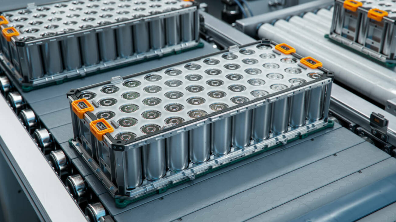 EV batteries on a production line